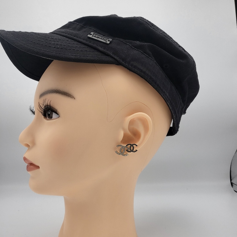 Brand new 22B authentic Chanel double CC black and gold crstytal earrings